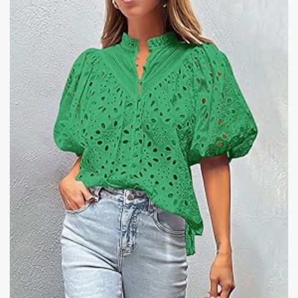 ☀️Pretty Garden Womens Hollow Out Lace Embroidered Blouse - Picture 4 of 7